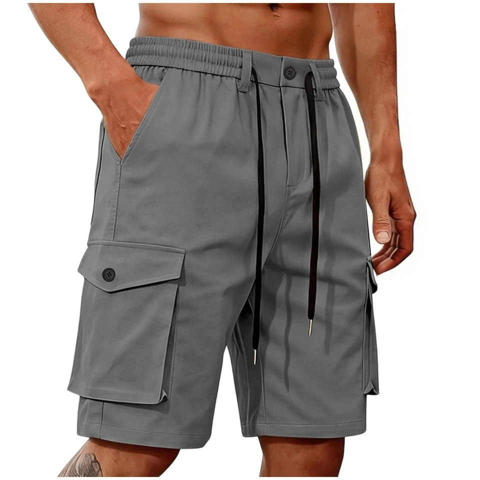 

Men Summer New Cargo Shorts Multi Pockets Casual Short Pants Drawstring Elastic Waist Breathable Joggers Shorts Male Clothes