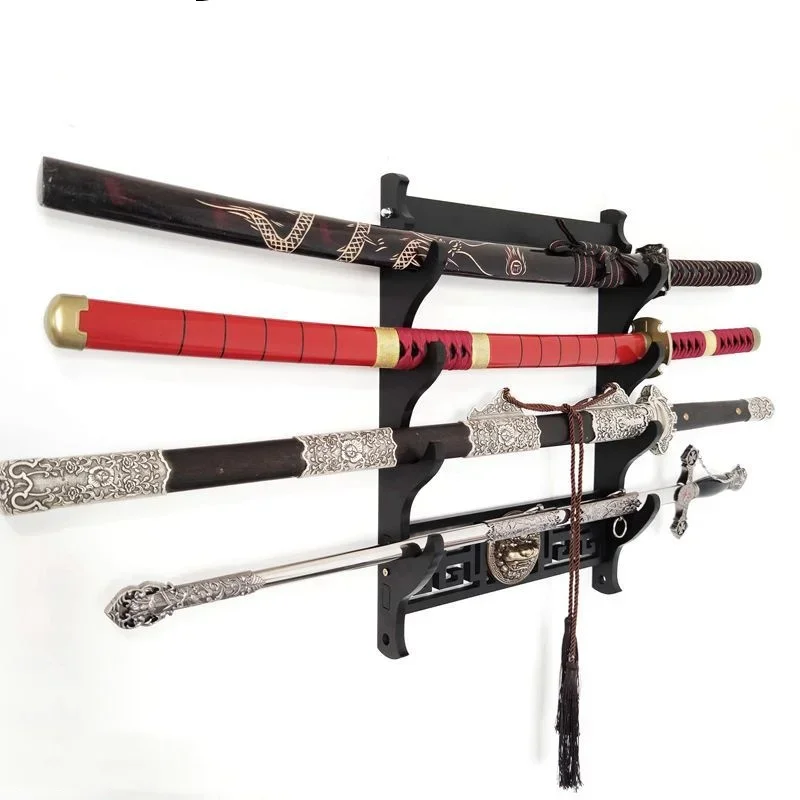 Wall Rapier Katana Shelf Support Wooden 4-Layers Wall Sword Stand Holder Display Real Size Japanese Katana Sabre Rack Decoration