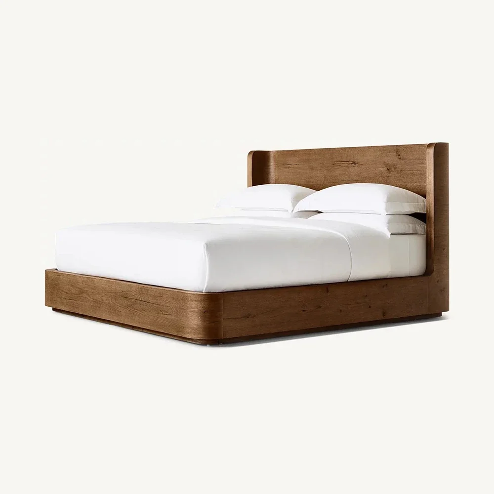 

A Brown Solid Wooden Frame King Size Bed Modern Soft Bed
