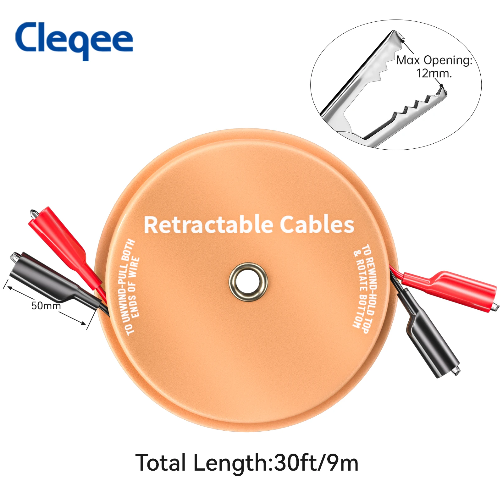 Cleqee Orange Retractable Test Leads with Alligator Clips or 4mm Banana Plugs Electrical Test Wires  for Circuit Troubleshooting