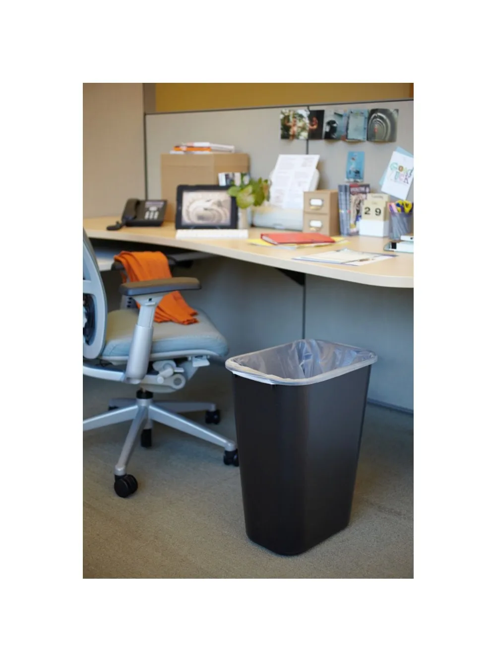 سلة مهملات قابلة للتكديس سعة 10.25 جالون، سلة قمامة بلاستيكية شديدة التحمل للمكتب/المنزل تحت المكتب/الحوض، عبوة من 4 قطع باللون الأسود