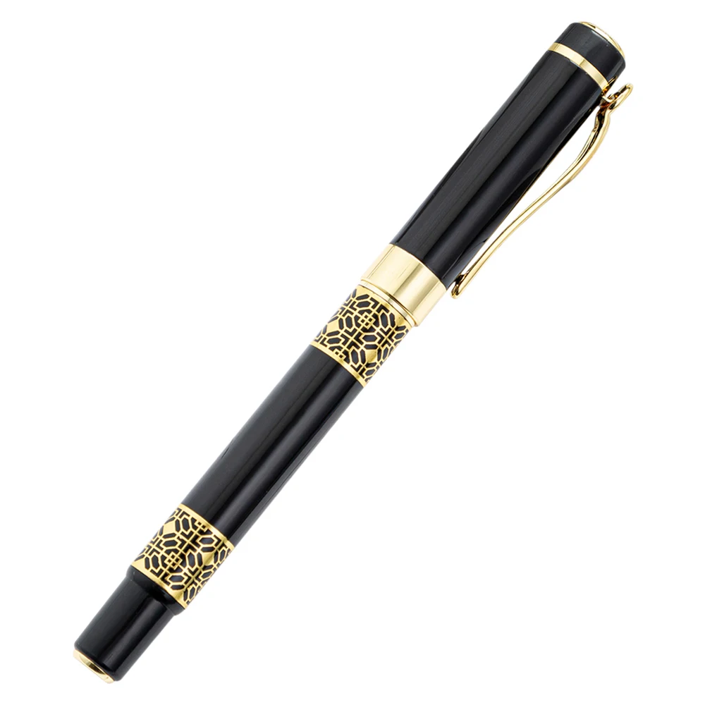 Luxury Golden Carving Black Wood Signature Ballpoint Pens for Business Ink Pen Writing Office School Supplies Stationery