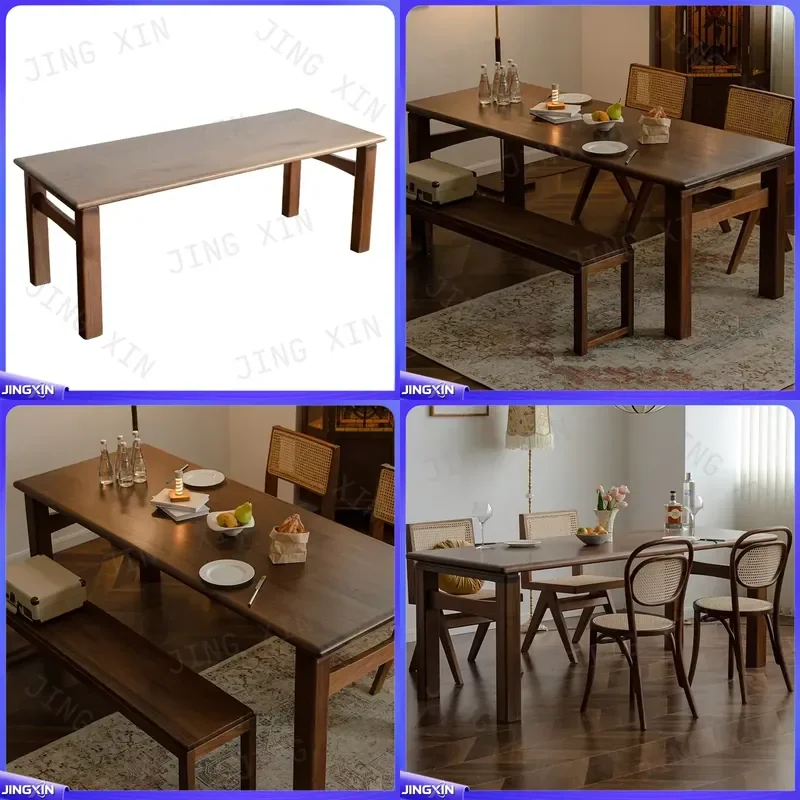 Custom for Dining Table Black Walnut Solid Wood Long Rectangular Worktable Living Room Furniture Home Office Desk Modern