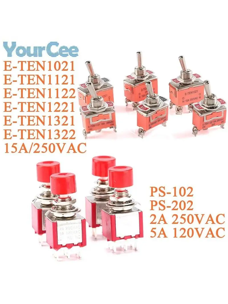 PS-102 PS-202 Mini 6mm 3pin 6pin Przełącznik dwupozycyjny SPDT DPDT Chwilowy przełącznik przyciskowy 2A 250VAC 5A 120VAC E-TEN1 15A 2/3/4/6P — zdjęcie 2