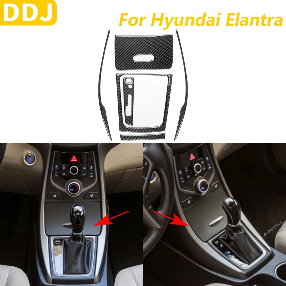 For Hyundai Elantra 2011-2016 Carbon Fiber Central Control Gear Shift Storage Box Panel Set Trim Cover Car Accessories Sticker