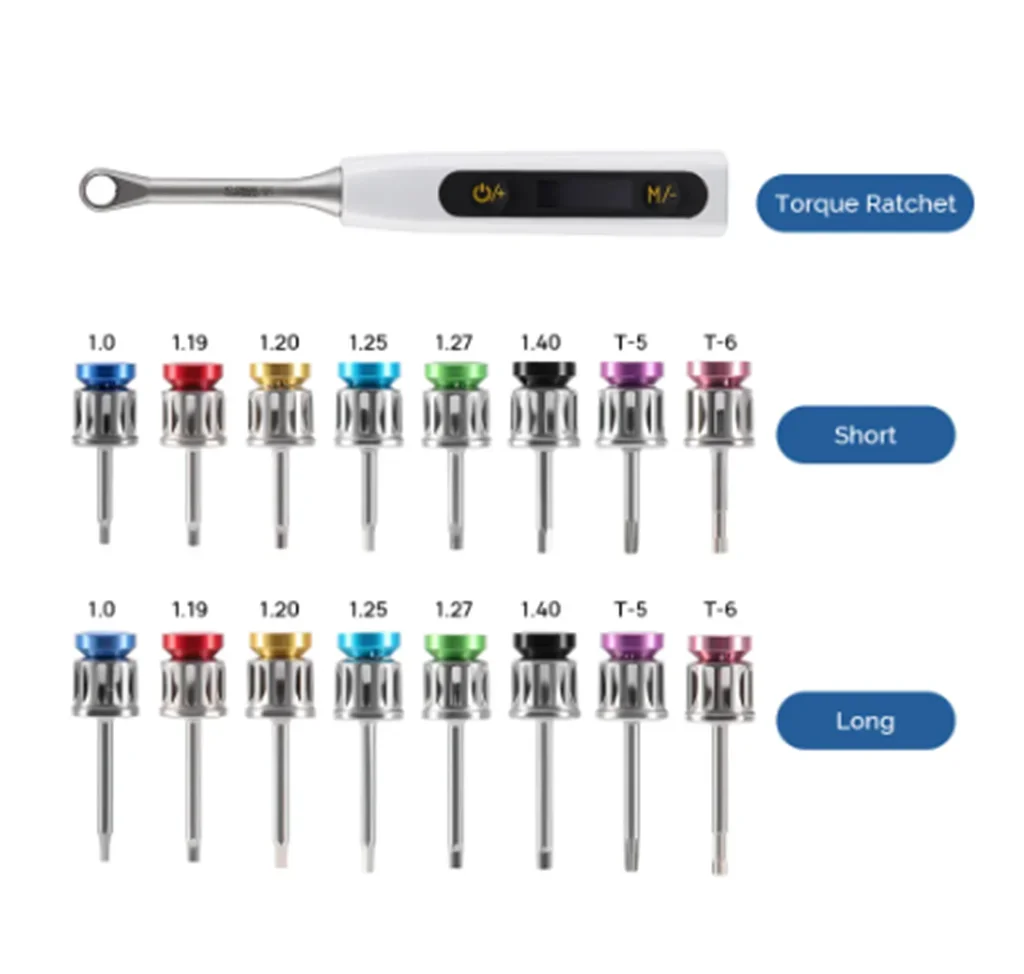 Dental Universal Implant Torque 10-40Ncm Wrench Electric Torque Driver Wrench Ratchet with Colorful Screwdriver Repair Tools Kit