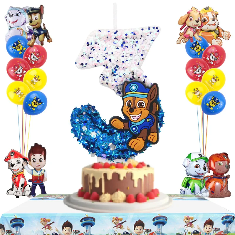 Décoration de fête d'anniversaire PAW Patrol, nouveaux ballons numériques combinés, ballons en feuille et en latex, vaisselle jetable pour les enfants, fournitures pour événements