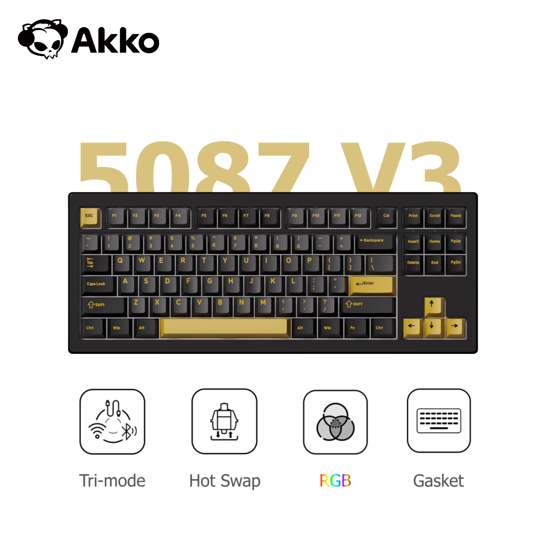 

Беспроводная клавиатура Akko 5087 V3, 80% раскладка TKL, с возможностью горячей замены, RGB USB Type-C/2,4g и BT5.0, трехрежимная игровая механическая клавиатура на заказ