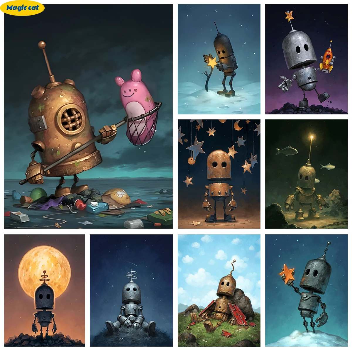 

Cute Robot 5D Diamond Painting Retro Little Robot DIY Diamond Embroidery Cross Stitch Handicrafts Fun Child Gifts Home Decor