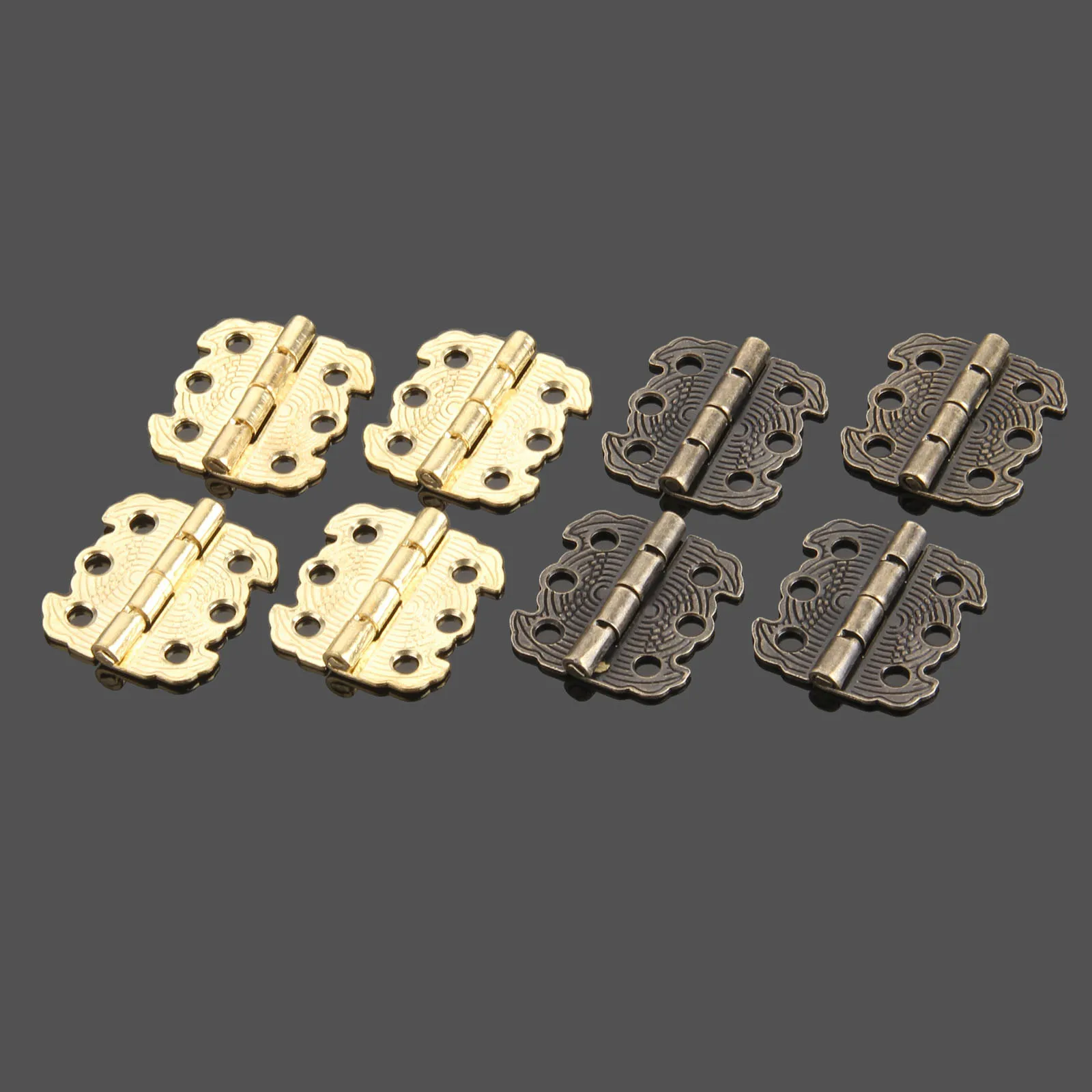 4pcs Butterfly Iron Hinges w/screw Golden/Antique Bronze 6 Holes 29*27mm Scaly Engraved Pattern Relief Furniture Decor Hardware