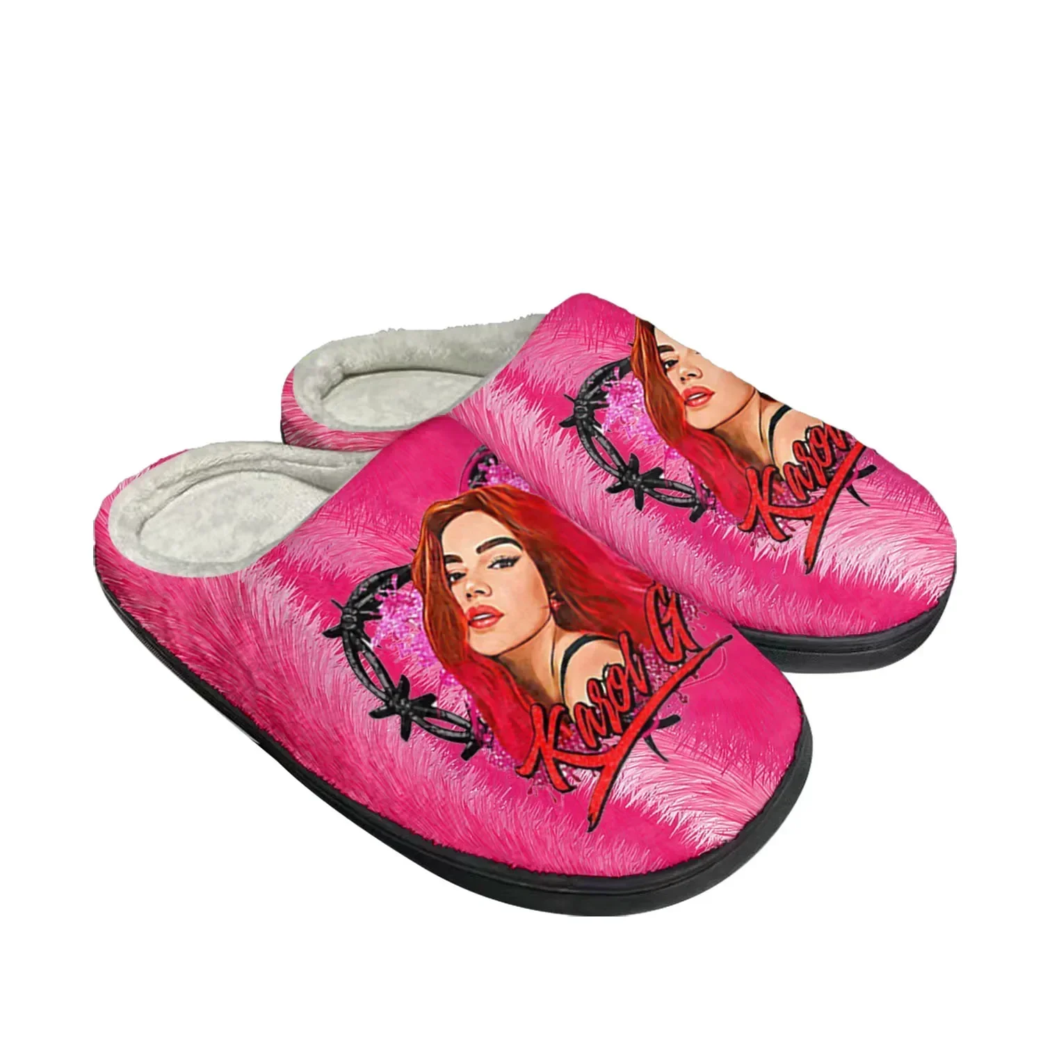 

Karol G Singer Printed Home Cotton Custom Slippers Mens Womens Sandals Plush Bedroom Casual Keep Warm Shoe Thermal Slipper Black