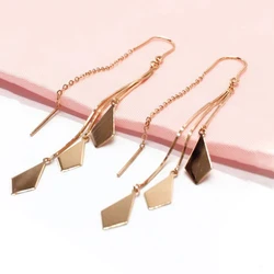 585 Purple Gold Earrings for Women Plated 14K Rose Gold Glossy Diamond Tassel Earings Fashion Elegant Long Chain Fine Jewelry