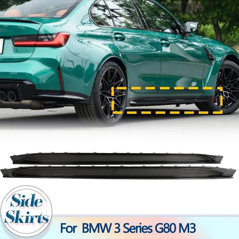 Carbon Fiber Side Skirts For BMW 3 Series G80 M3 2019 - 2022 Car Body Kits Side Door Bumper Skirts Extension Lip Spoiler