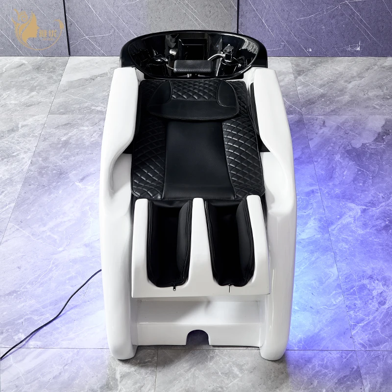 

Luxury LED Shampoo Bed With Reclining Seat Black Cushion Modern Salon Spa Wash Station
