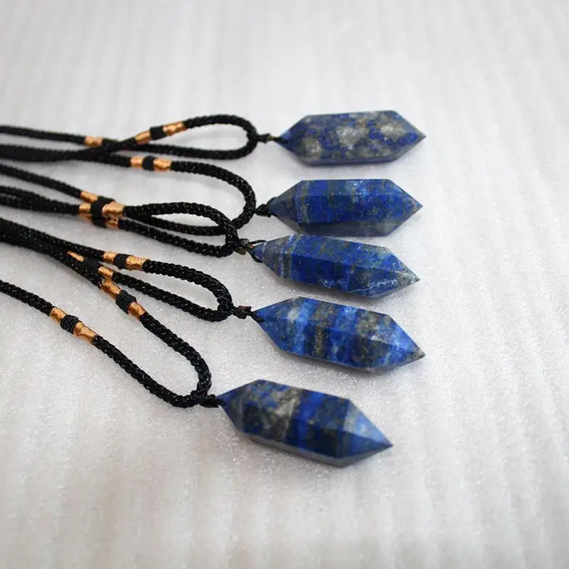 Natural Lapis Lazuli Pendant Blue Stone Pendant Necklace Hexagonal Healing Chakra Crystal Stone Jewelry Spiritual Necklaces