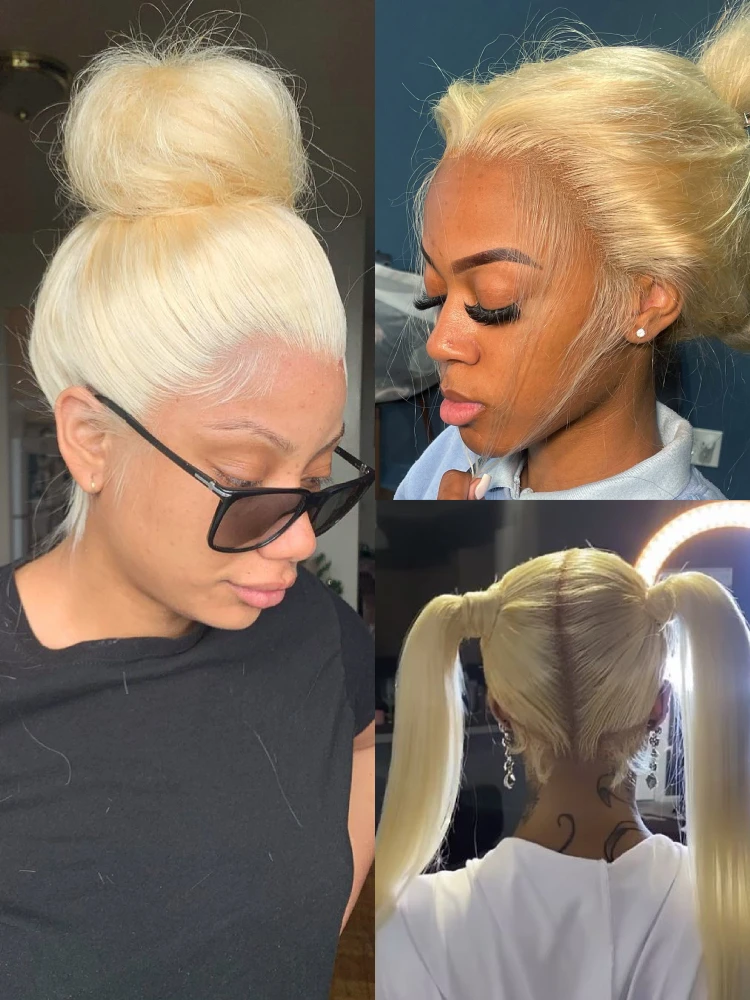 

13x6 360 Lace Wig Human Hair Pre Plucked 613 Blonde Colored Lace Front Wigs Bone Straight Ponytail Human Hair Lace Frontal Wig