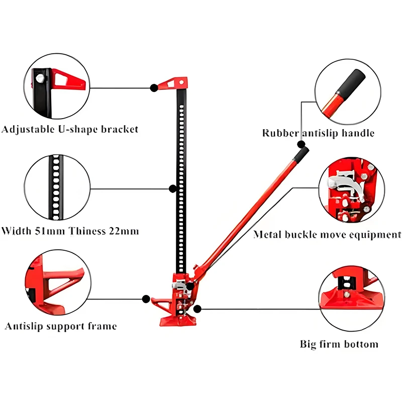 60 Inch Car Jack Manual Off-Road Vehicle Rescue Jack Car Monkey Climbing Bar Front Bar Holder Off-Road Jack Recovery Lifter