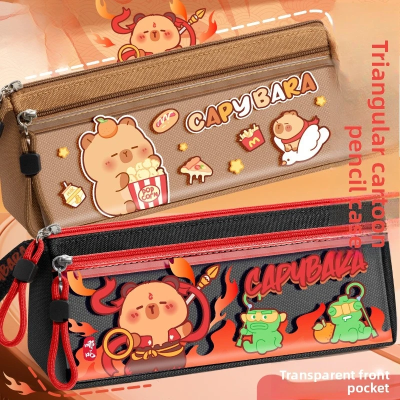 

2025 New Capibala Pencil Bag Triangle Cartoon Pencil Bag Male and Female Elementary School Students High Beauty Stationery Box