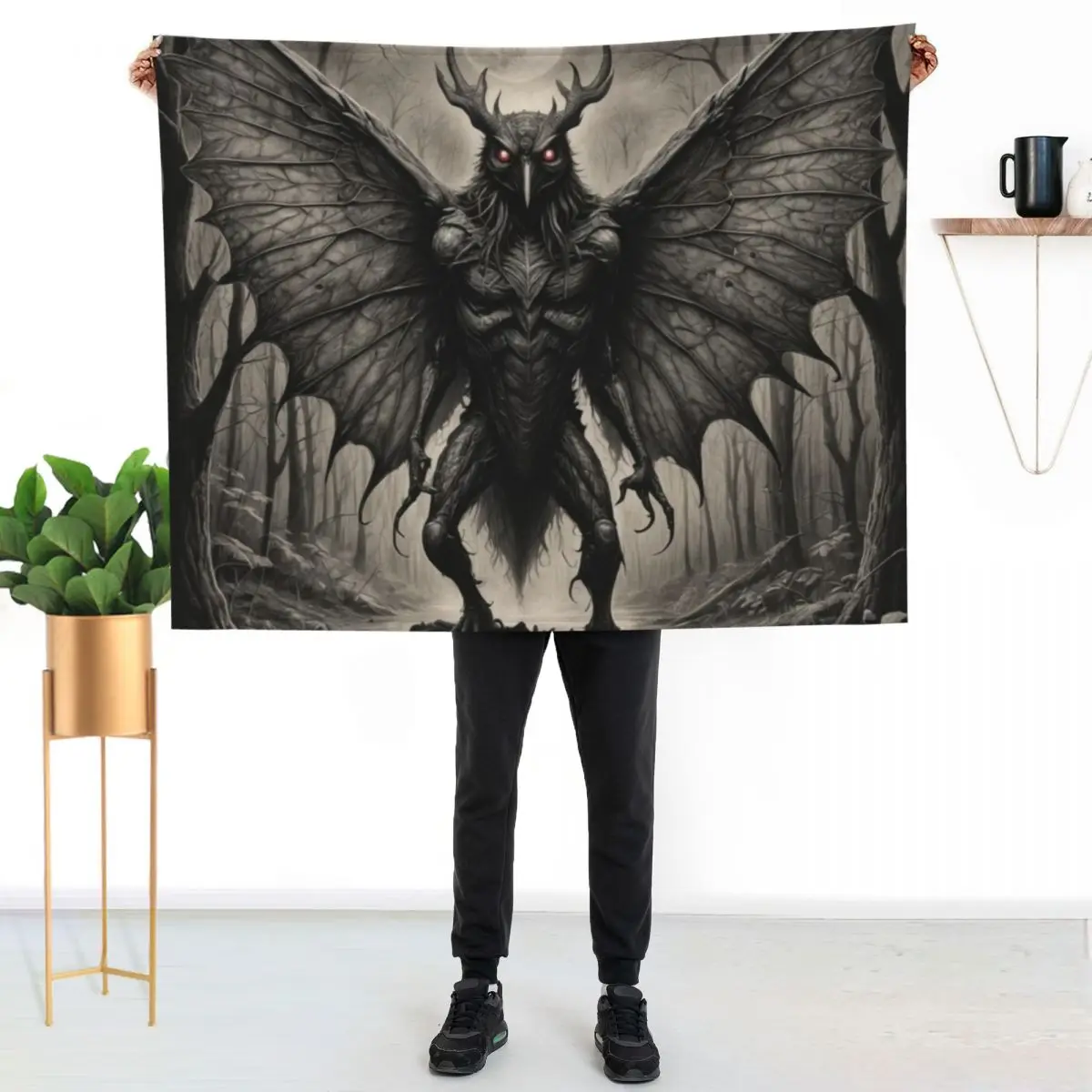 

The Mothman Cryptid Throw Blanket Travel Size Cozy Blanket for Plane Train