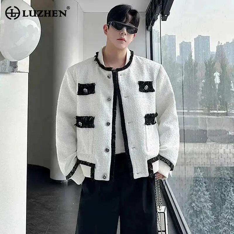 LUZHEN 2025 Spring Color Contrast Pockets Decorate Design Round Neck Casual Coat Men's Original Elegant Fashion Jacket LZ8413