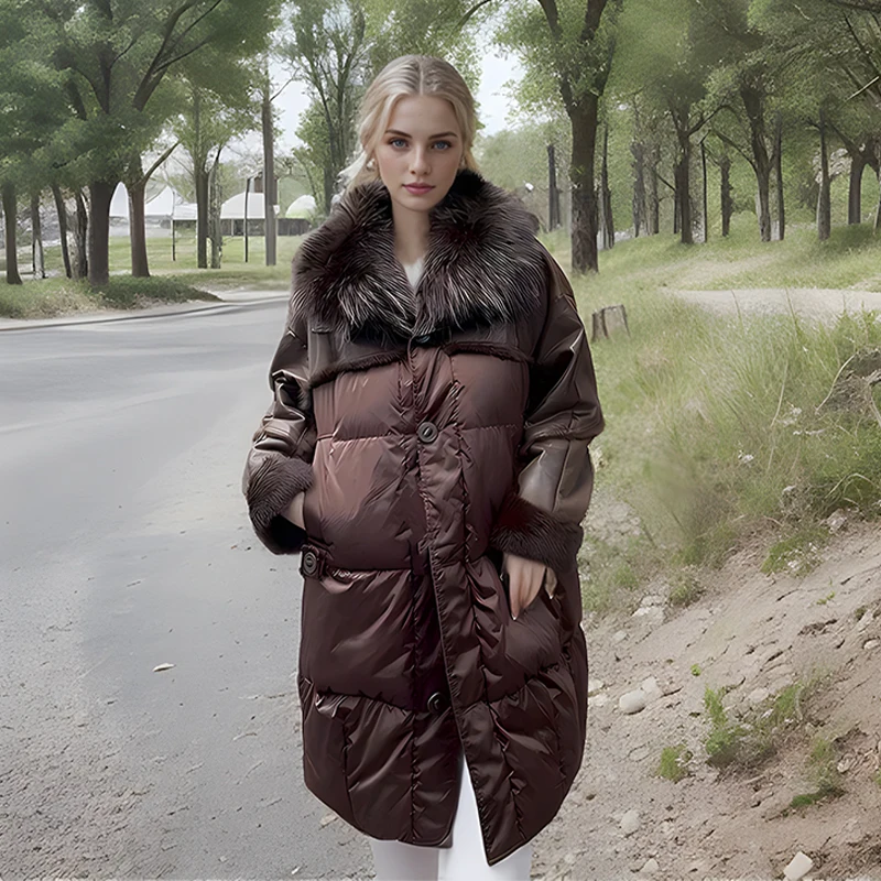 Fur Coat Women Winter Down Jacket Real Natural Fur Raccoon Collar Rabbit Hair Inner Liner Long Large Size Jacket New In Coats