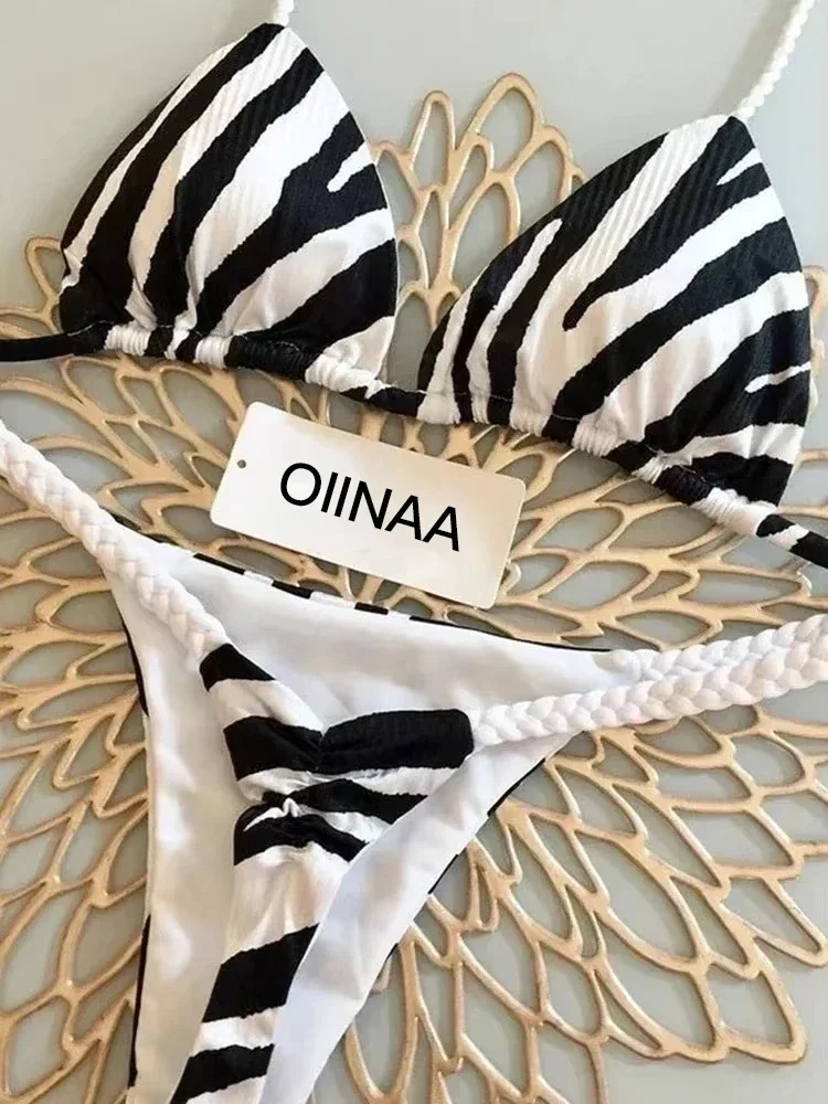 OIINAA Strój Kąpielowy Damski Panterka Seksowny Zestaw Bikini Paski Plażowy Letni Kostium Kąpielowy Dwuczęściowy Stringi Biquinis