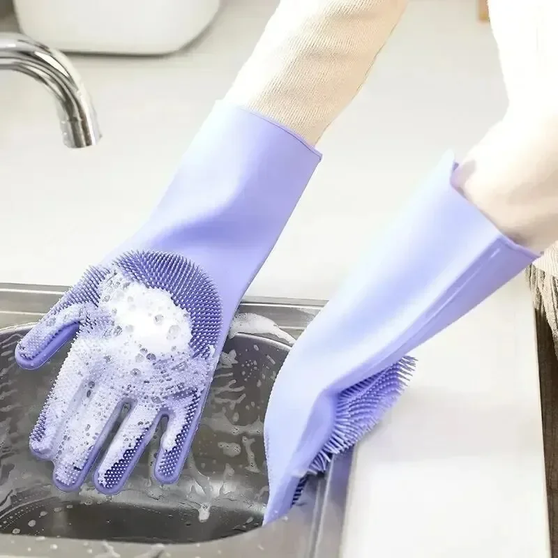 Cleaning Gloves Reusable Silicone Gloves Dishwashing Laundry Kitchen Cleaning Gloves Tools Pet Bathing Gloves Multifunctional