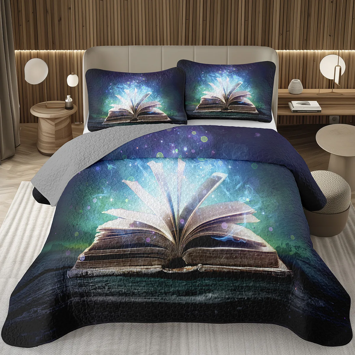 

Magic Book Bedspreads Retro Books Quilted Coverlet Full Queen Bedding Set for Girls Youth Teens Child Soft Reversible Quilt Set