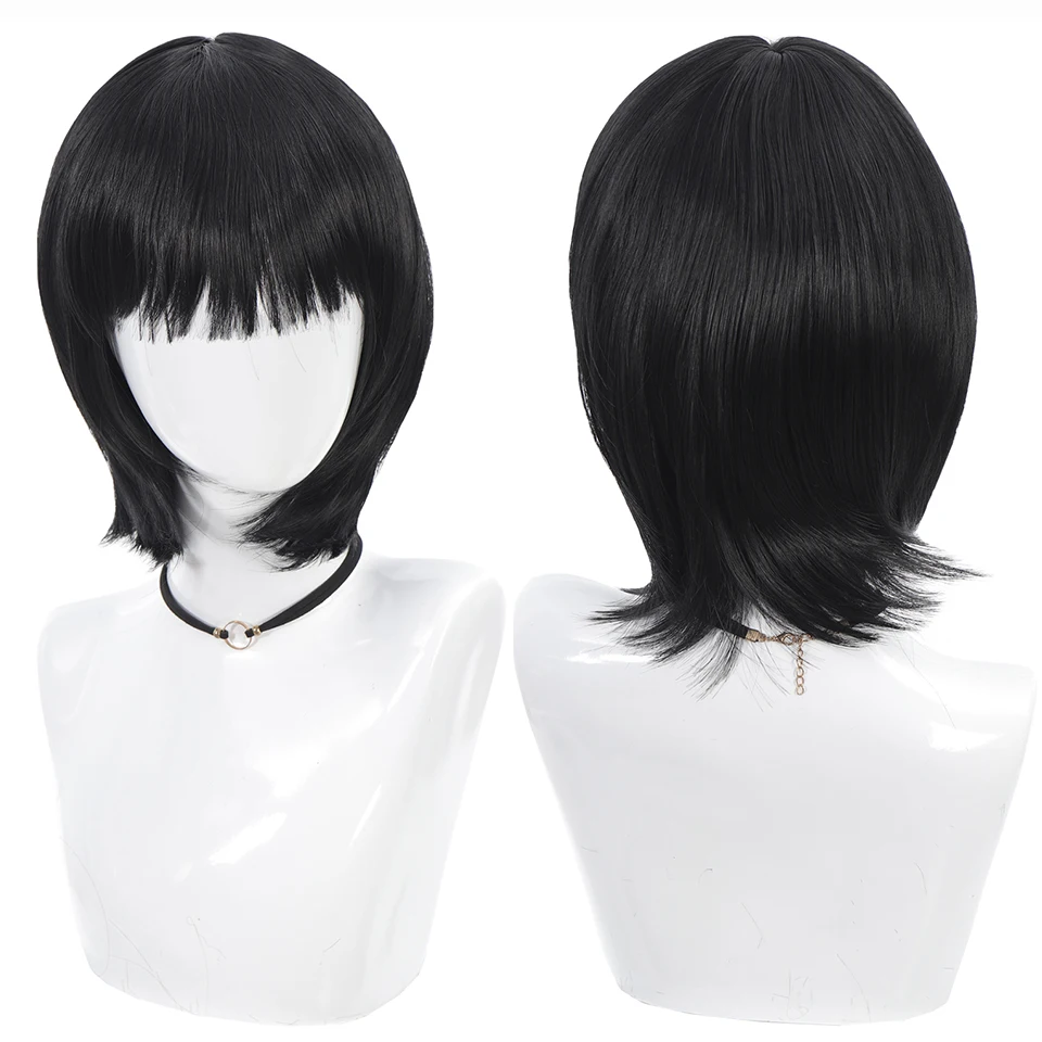 Short Straight Bob Black For Women synthetic wig with fringe Ladies High temperature silk wig For Christmas Carnival Daily wear image 4