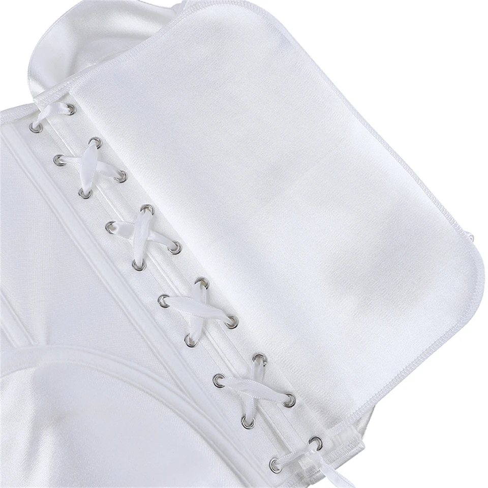 Becirzet Weißes Elegantes Damenkorsett Sexy Schulterfreies Satin-Fischgräten-Top Schlankmachendes Taillenformendes Bustier – Detail 16