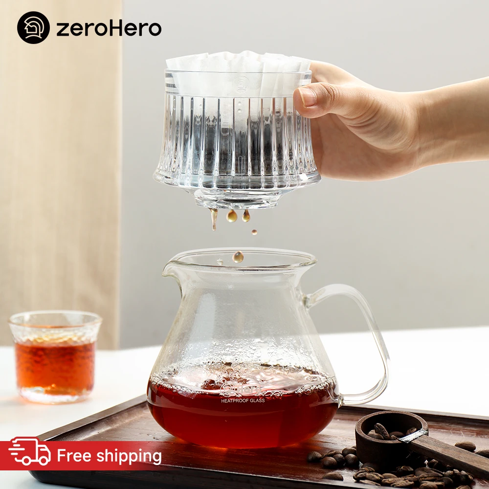 zeroHero Beginner Coffee Dripper Flat Bottom Variable Flow Immersion Slow Drip PCTG Insulated Pour Over Brewer for Daily Brewing