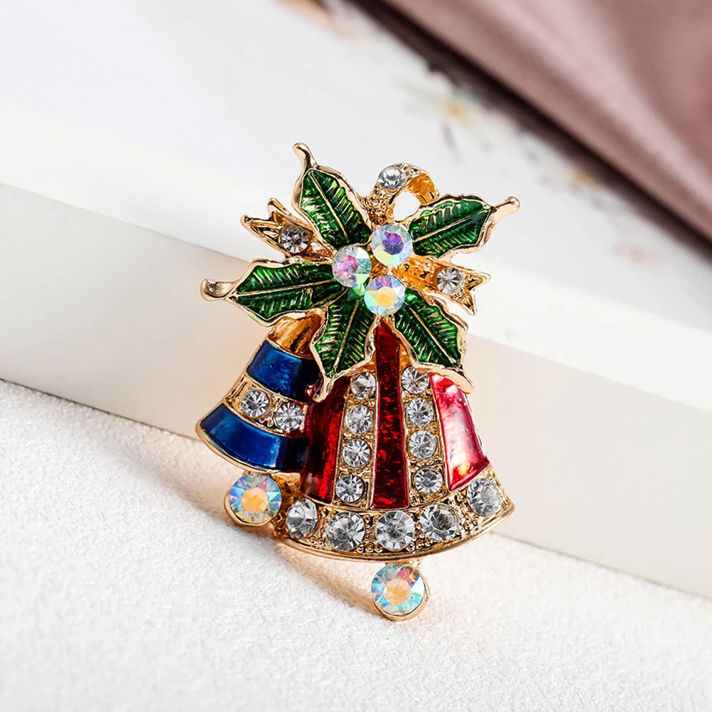 

2Pcs Rhinestone Brooch Pins Christmas Bell Design Diamond Decorations Festival Supplies Accessories Elegant Studded