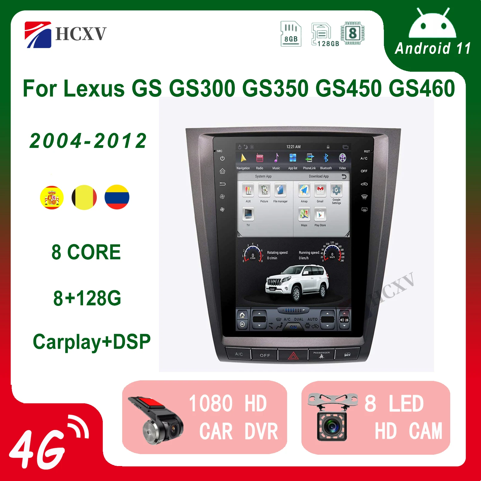 

Стереомагнитола в стиле Tesla, 12,1 дюйма, Android, для Lexus GS GS300 GS350 GS450 GS460 2004-2012 Carplay, Bluetooth-колонки