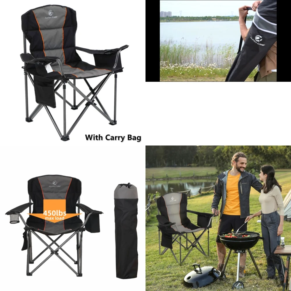 

camping chairHeavy Duty Camping Chair Folding Outdoor Chair with Cup Holder Padded Seat Oversized Portable Lawn Chair for Hiking