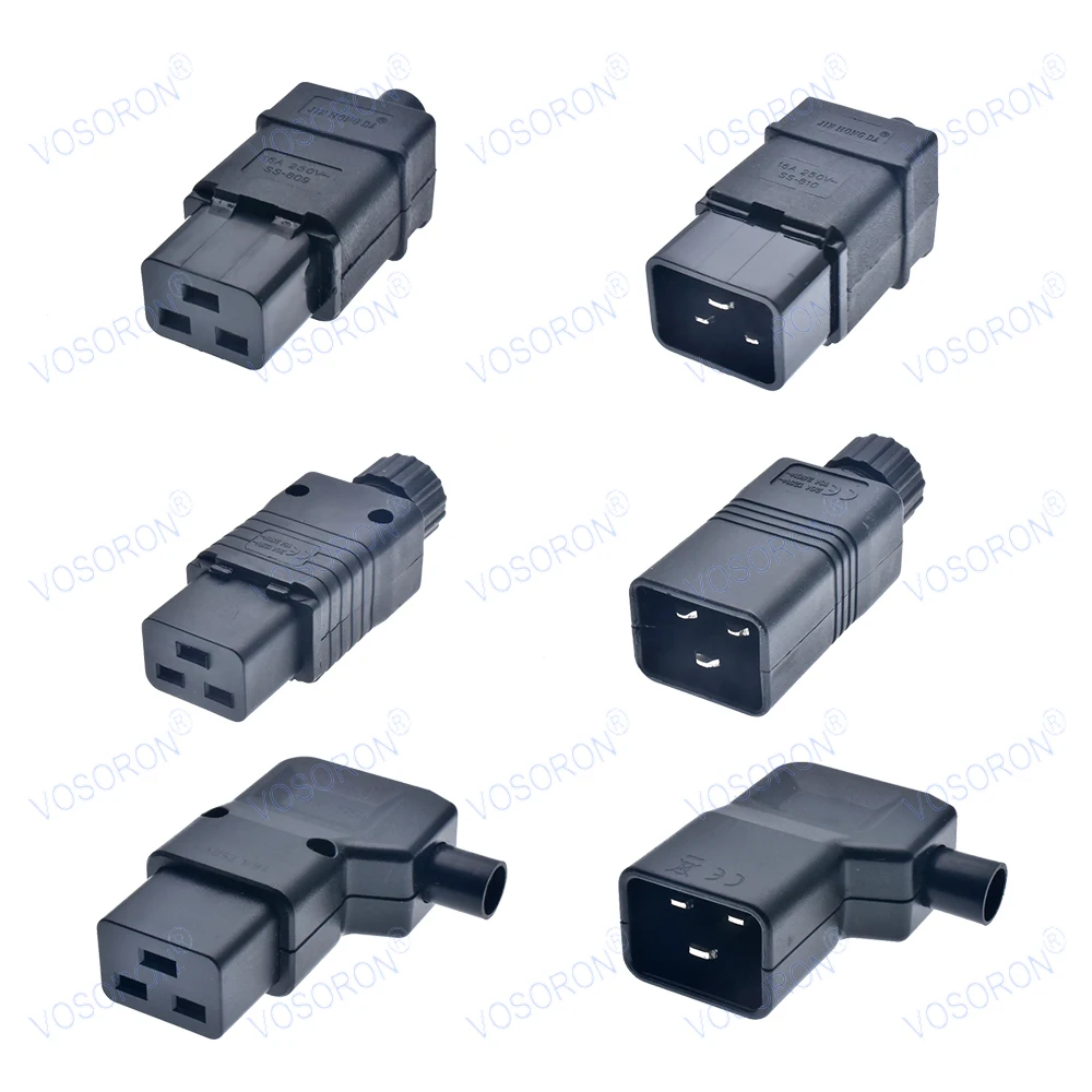 

IEC 320 Rewireable Socket 16A 250V 90 degree elbow IEC320 C20 DIY Power Connector, Connect C19 Female C20 Male Plug AC Adapter