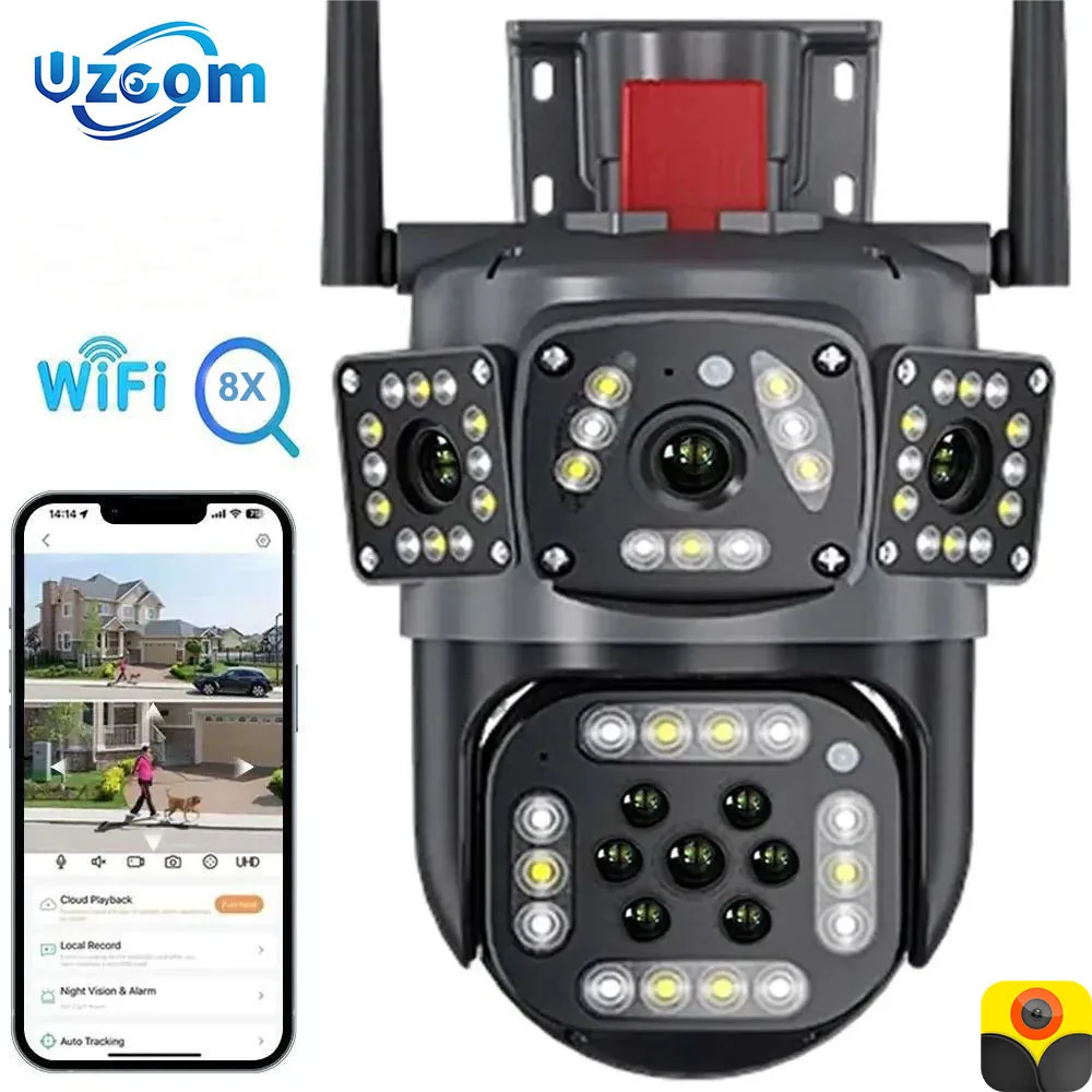 

6MP WiFi Camera Outdoor 8X Zoom Three Lens Three Screen Auto Tracking Security Protection PTZ Video Surveillance CCTV