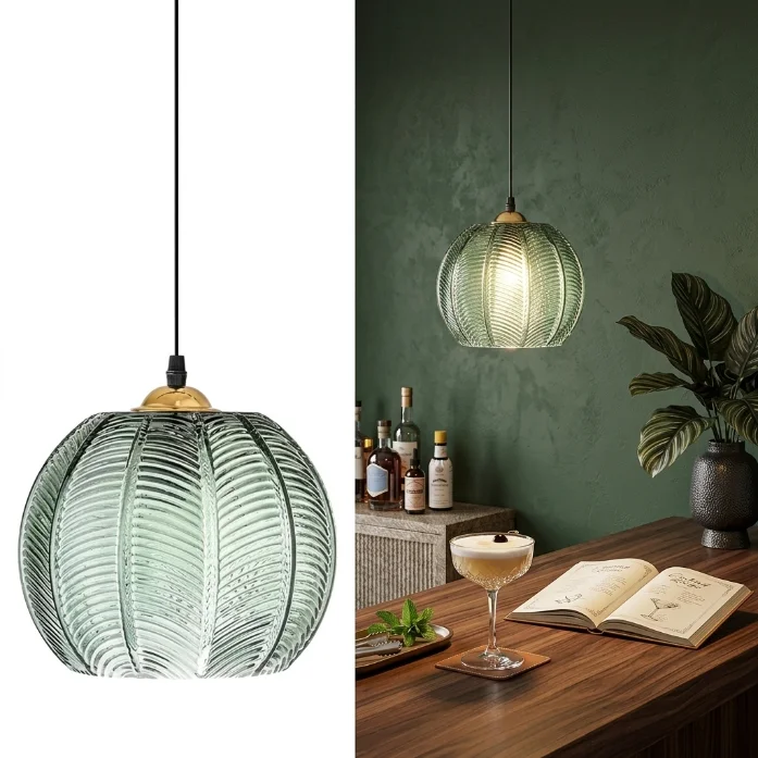Nordic Hanging Lamp Green Glass Stripes For Living Room Window Sill Bar Counter Dining Table Study Window Sill Lighting Fixtures