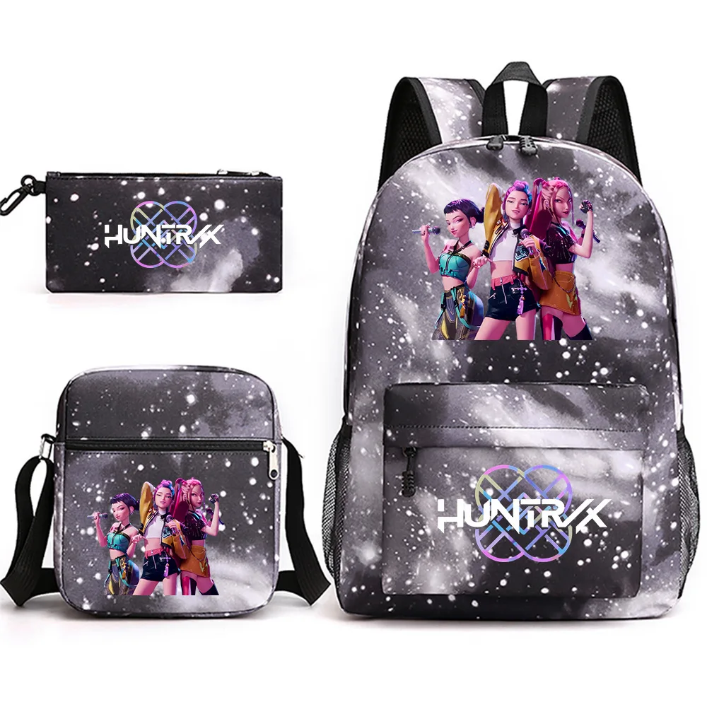 

3pcs K-POP HUNTRX Backpack Set - Harajuku Style School Bags for Boys Girls, Cute Rucksack Shoulder Pencil Bag