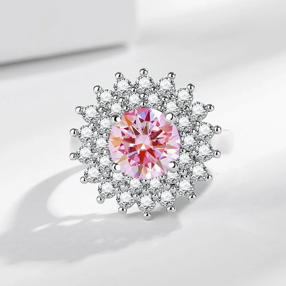 925 Sterling Silver Ring Two Carat Zirconia Ring Multi-color Optional Women's Open Ring Fashion Simple Birthday Jewelry Gift