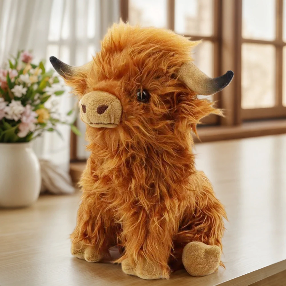 Cute Highland Cow Farm Plushie Realistic Plush Toy Animal Doll Soft Highland Cow Accompany Plush Toy Birthday Kids Baby Gift