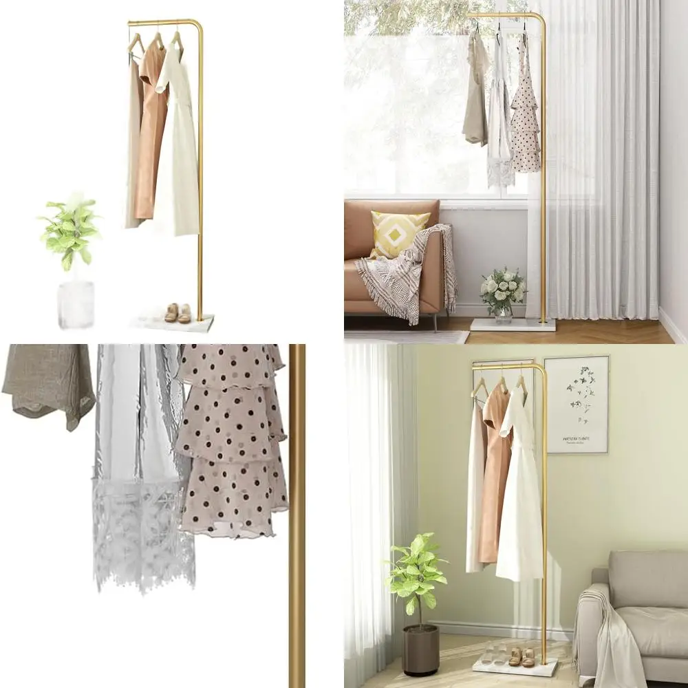 

Современная отдельно стоящая металлическая вешалка для одежды с перекладиной и устойчивым основанием, идеально подходит для прихожей, спальни, гостиной или офиса