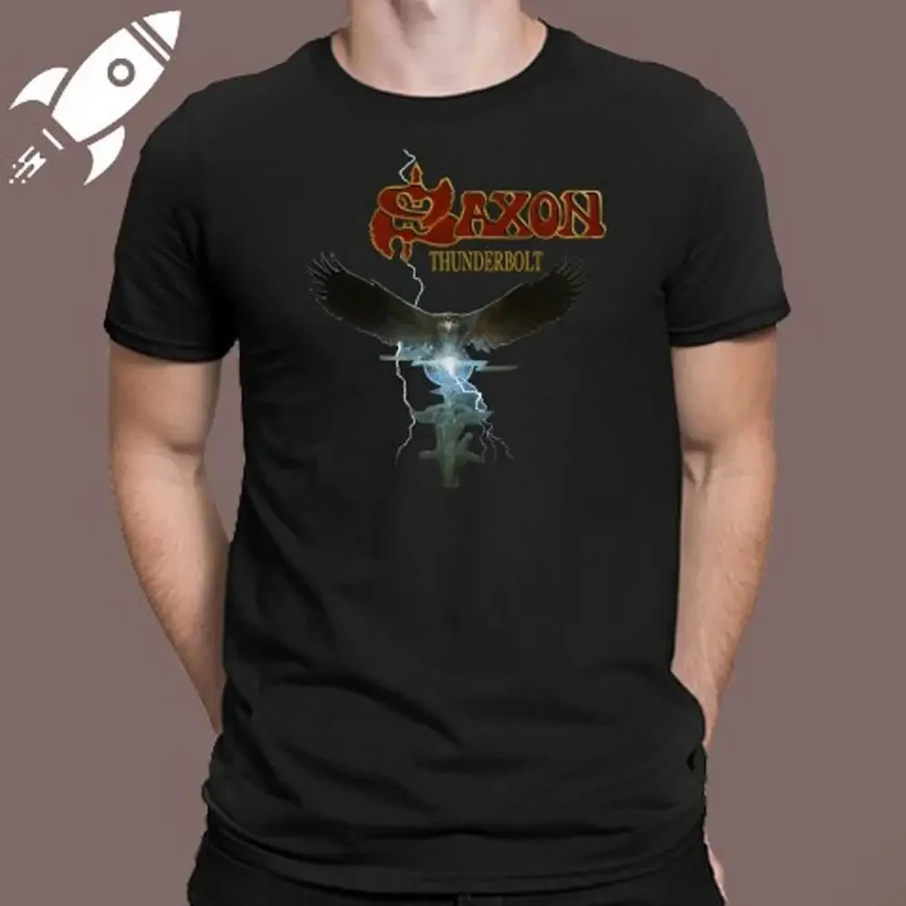 

Saxon Thunderbolt Heavy Metal Band Men'S Black T-Shirt Men Women Gifts for Dad Oversized Graphic Tshirts for Women Gifts for Dad