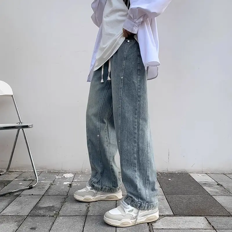 

2025 Spring Autumn New Workwear Jeans Men's Loose Straight Leg Pants Men's Casual Pants High Street Fashion Brand Baggy Jeans