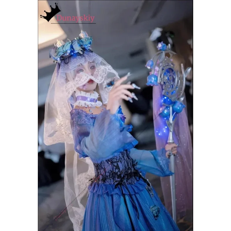 25COS Cosplay Identity V Melly Plinius Entomologist Cosplay Costume Blue Flower Girls Lolita Dress Melly Plinius Role-play Wig S