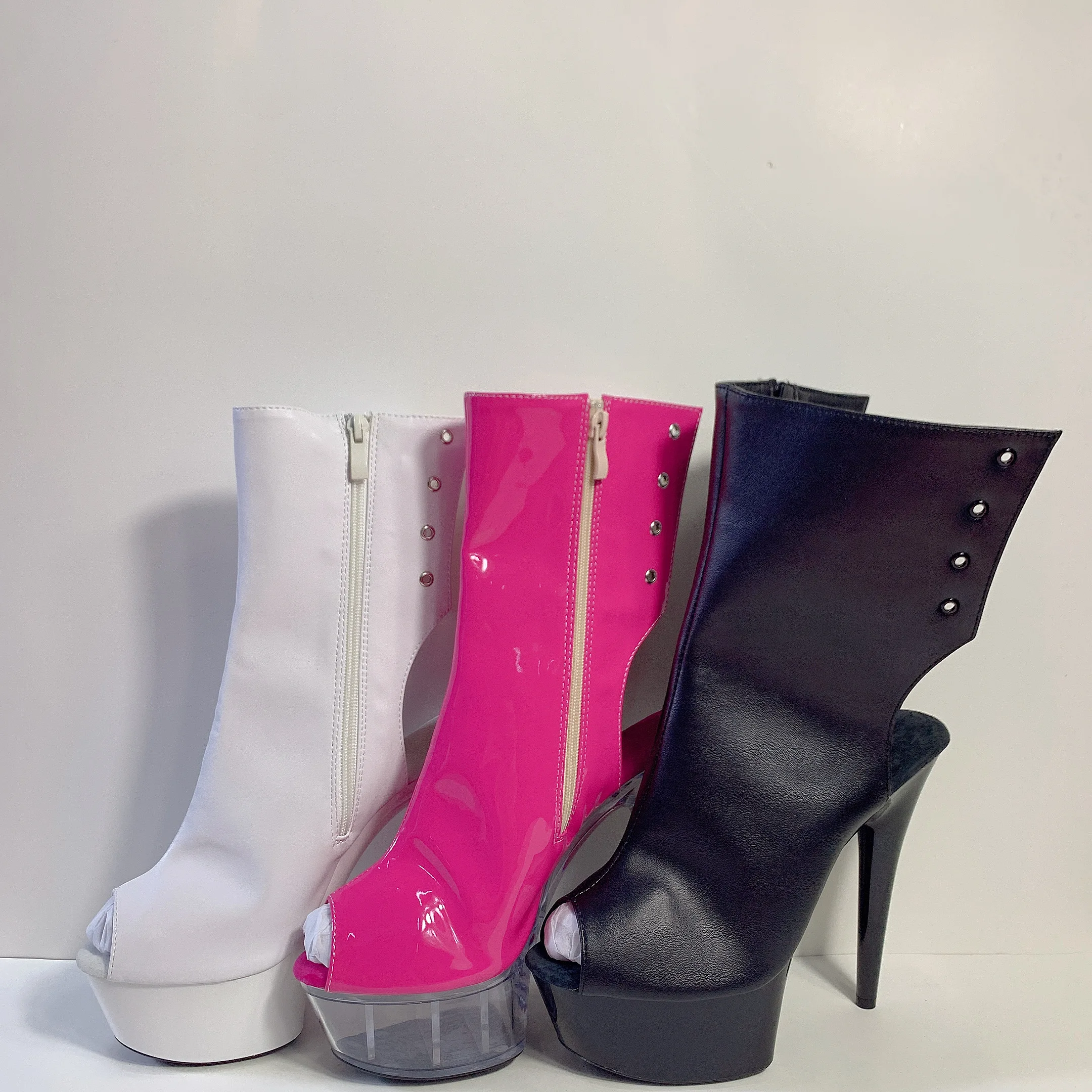 15CM high heel boots, fish mouth sexy, thin belt sexy adornment, club dancing shoes fashionable female ankle boots