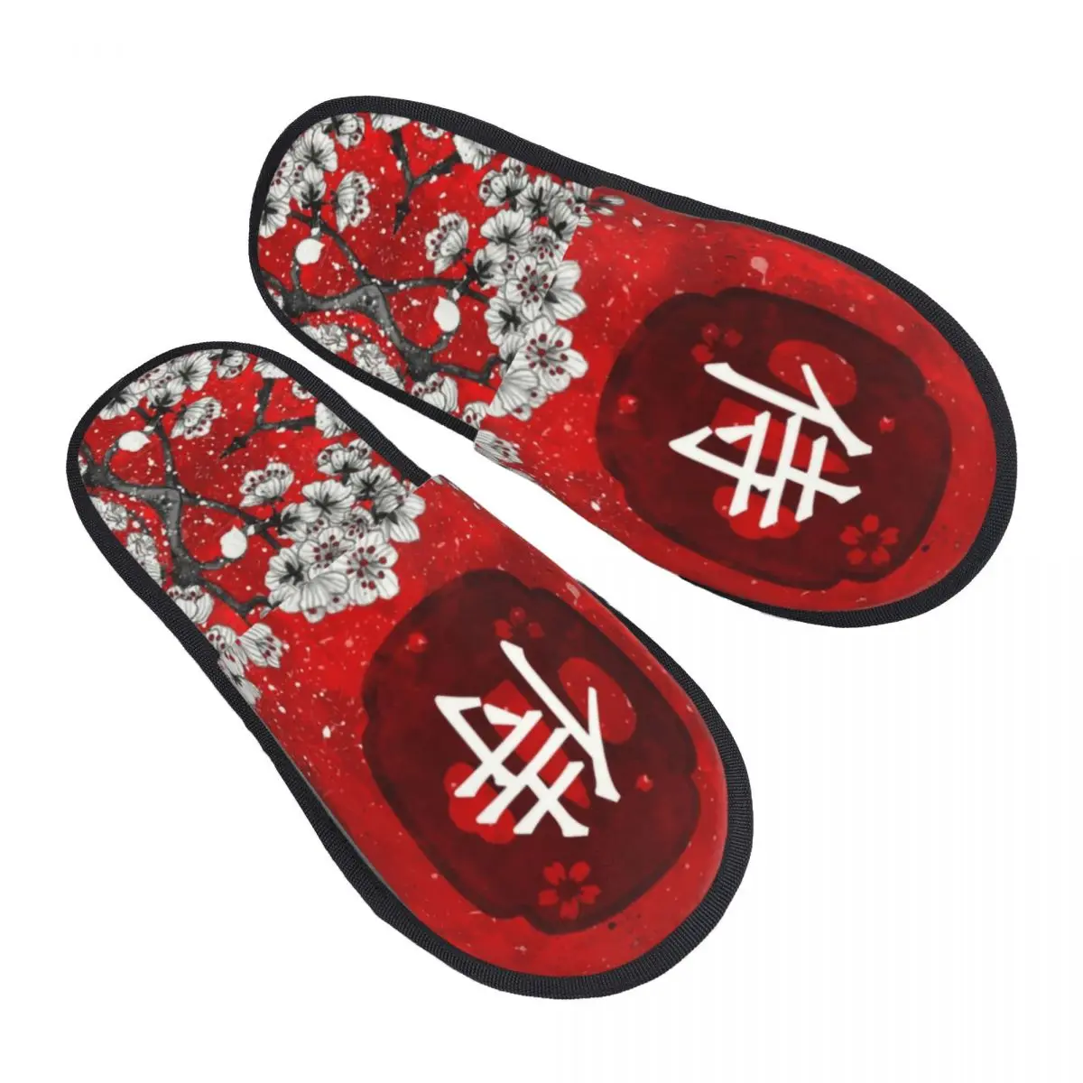 Japanese Samurai House Slippers Women Soft Memory Foam Cherry Blossom Slip On Spa Slipper Shoes