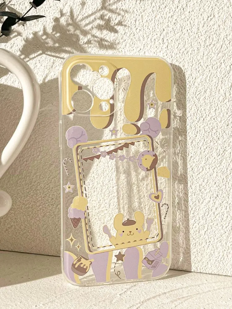 Trend Sanrio Pom Pom Purin Soft Phone Case For Iphone 15 14 13 12 11 Pro Max 7 8 Plus X XR XS Max Mini Girl Transparent Cover