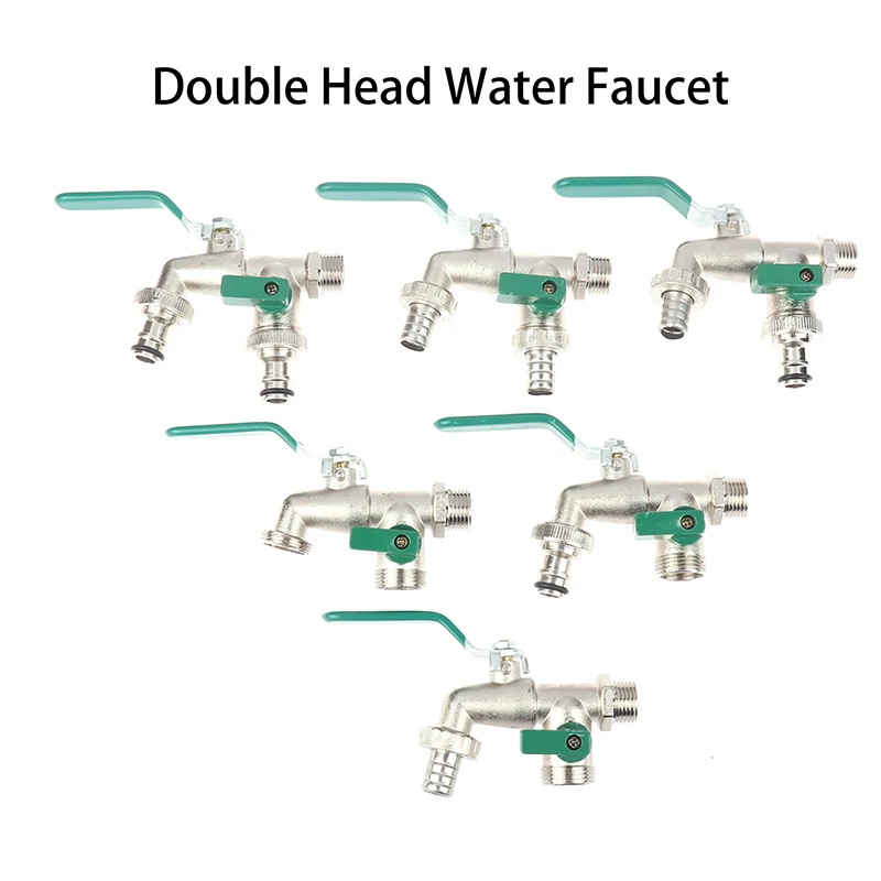 

1/2'' 3/4'' Double Head Water Faucet Water Splitter Connector Coupling Adapter Valve Switch Garden Hose Irrigation Tap Joint