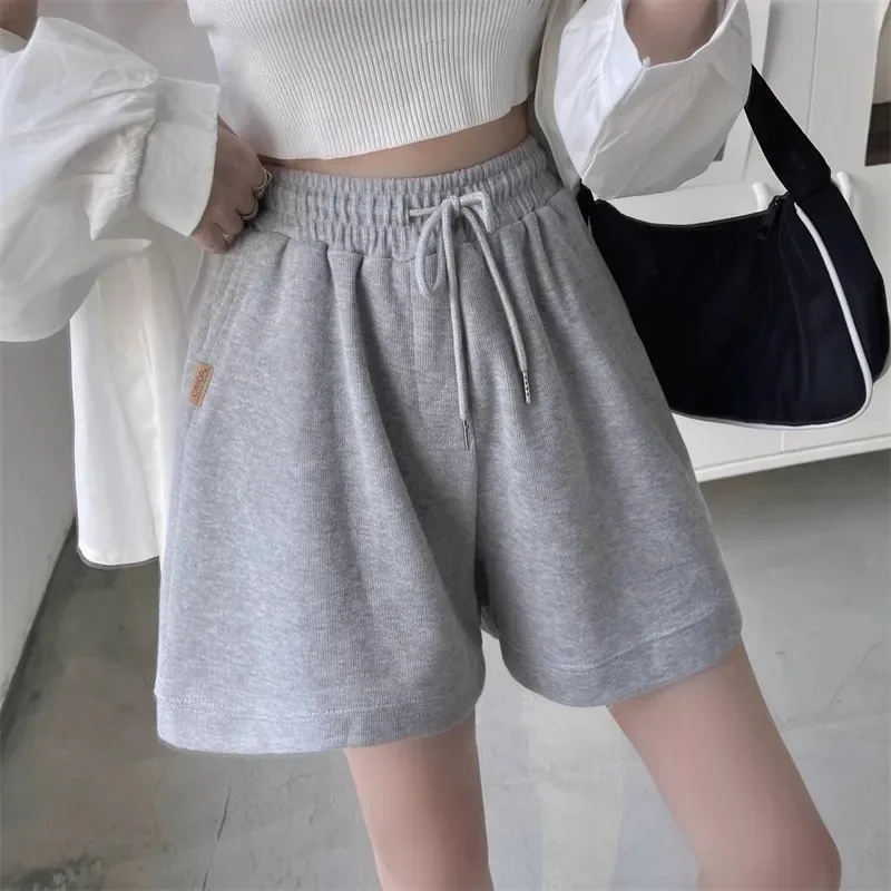 Women High Waist Drawstring Straight Wide Leg Sports Shorts Loose Casual Breathable Three Points Summer Hot Pants