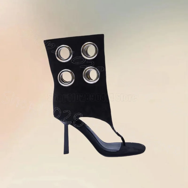 

Circle Design Black Flip Flop Sandals Boots Side Zipper Women Shoes Thin High Heels Party Feast Dating 2025 Zapatos Para Mujere